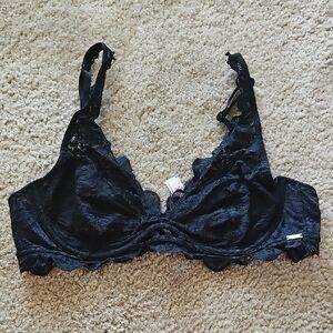 Victoria's Secret Pink Black Lace Unlined Wired Bra Size Small